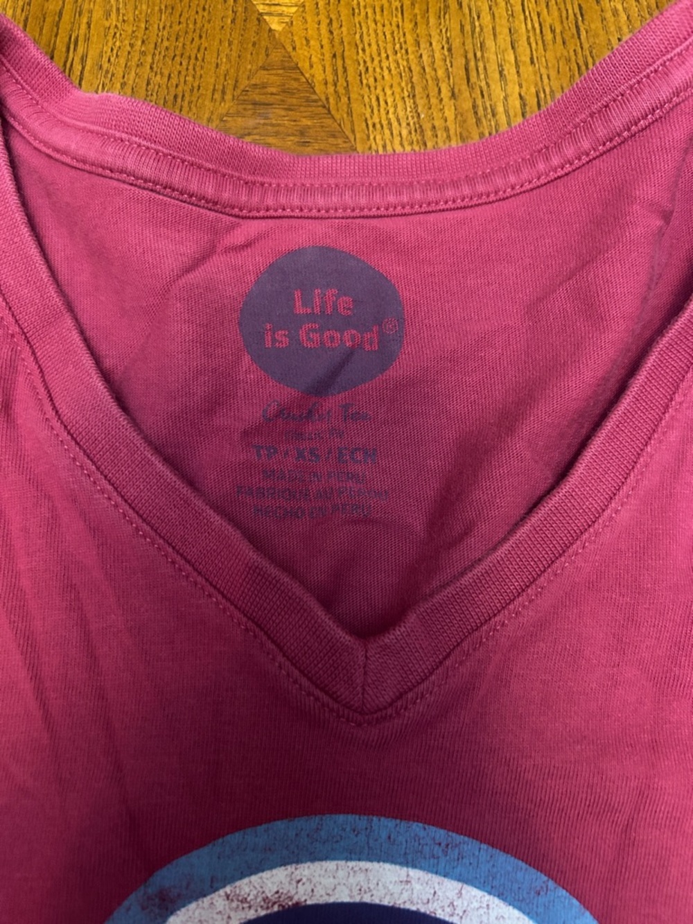 Life Is Good Raspberry V‑Neck Logo Tee - Picture 2 of 4